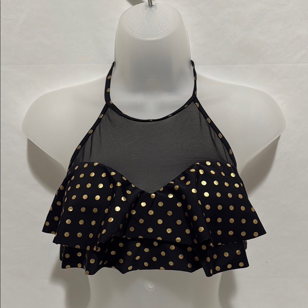 Betsy Johnson Black &Gold Polka Dot Halter bikini top